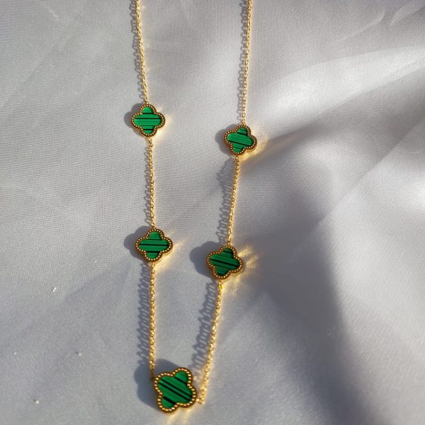 Collier Sautoir Trefle Vert