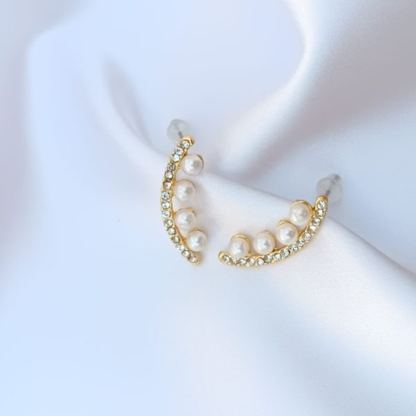 Boho Gold Clous d'oreille Perles Blanches en acier inoxydable