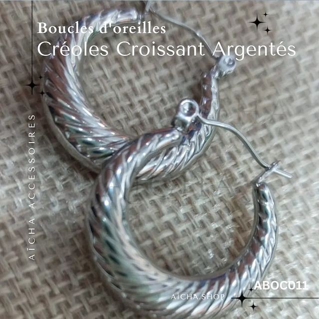 Boucles d'oreilles Créoles croissant argentés en acier inoxydable