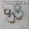 Boucles d'oreilles pendantes Argentés cœur en acier inoxydable