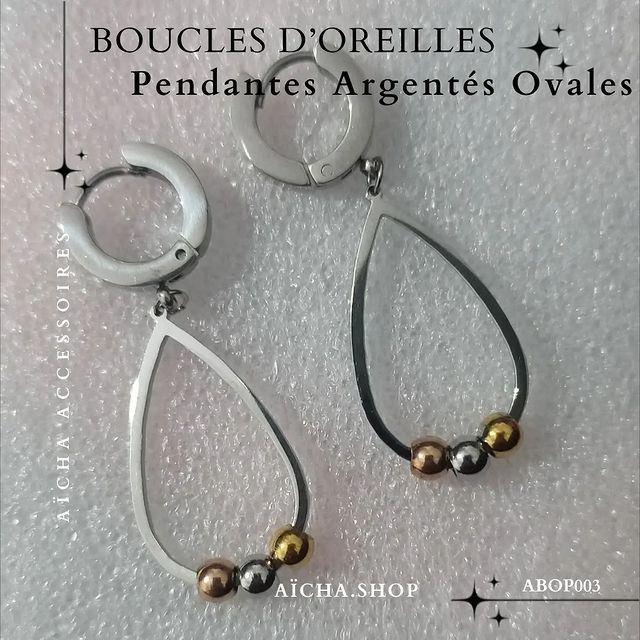 Boucles d'oreilles pendantes Argentés Ovales en acier inoxydable