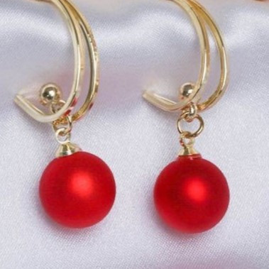 Boucles D'oreilles Perle rouge en acier inoxydable