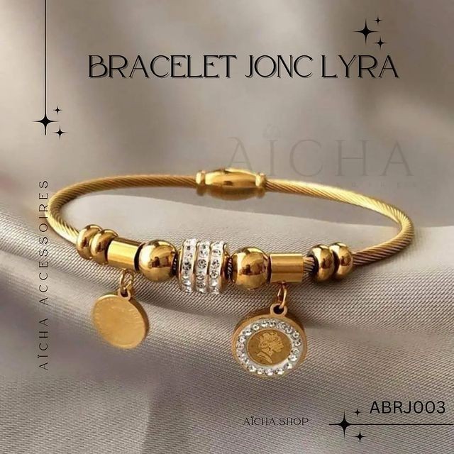 Bracelet jonc Lyra doré en acier inoxydable