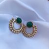 Clous d'oreilles Vintage Pierre Verte en acier inoxydable