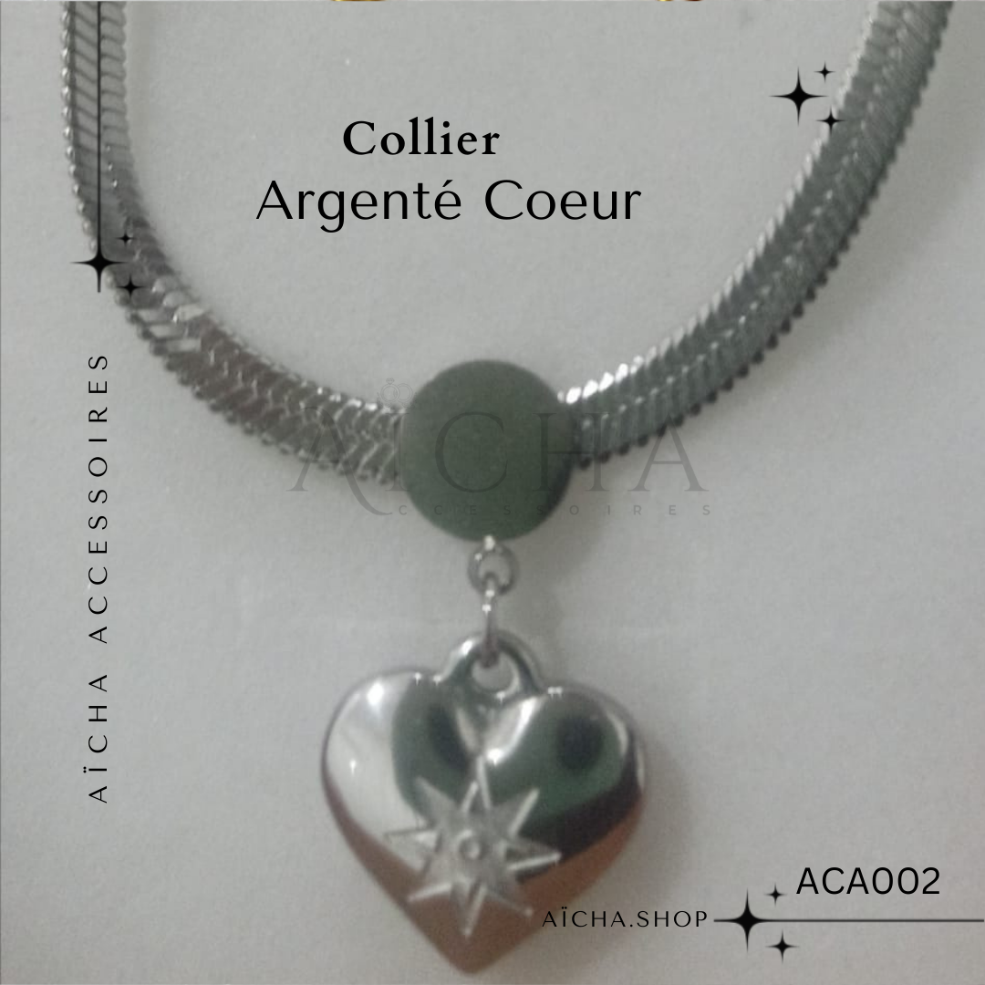 Collier Argenté Coeur en acier inoxydable