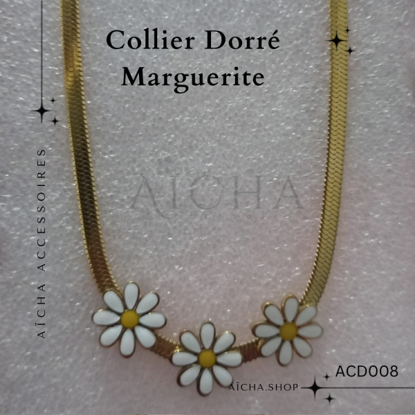 Collier dorré Marguerite en acier inoxydable