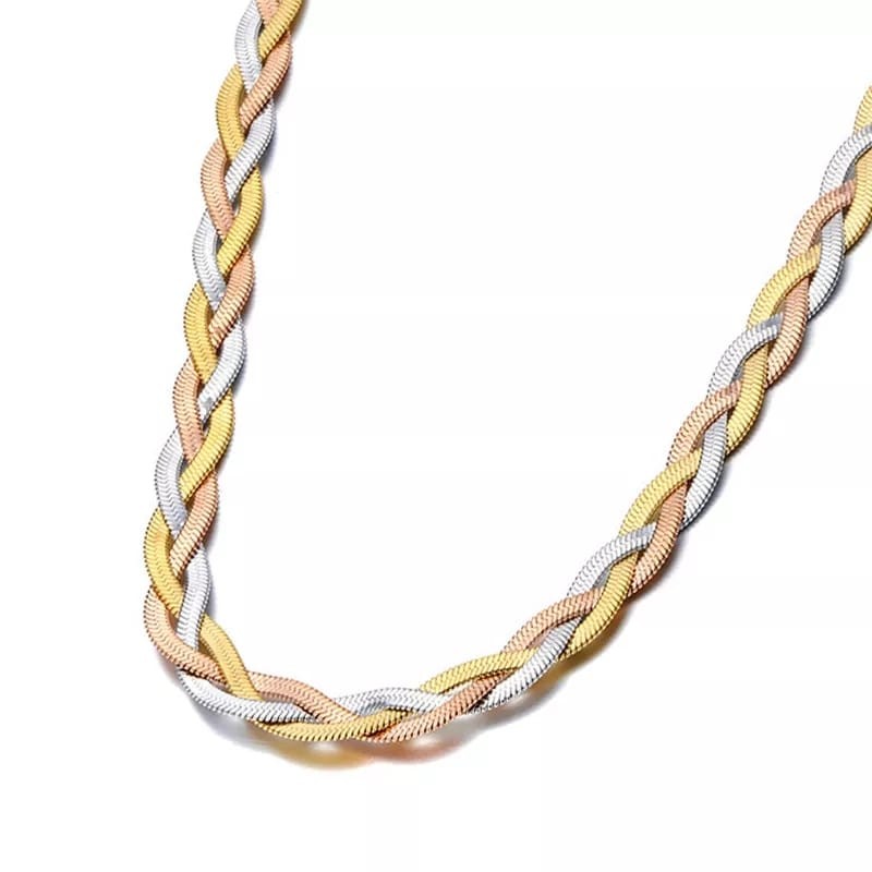 Collier Multi chaine Tressée Tricolore en acier inoxydable