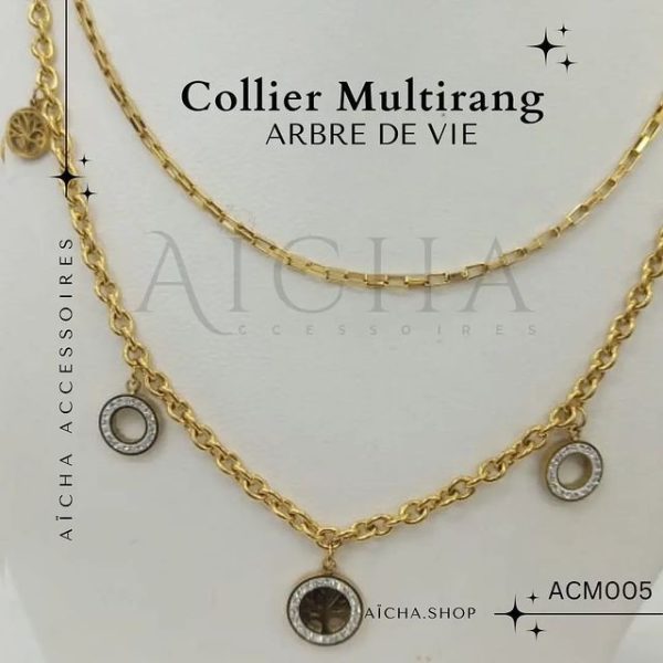 Collier multirang arbre de vie en acier inoxydable