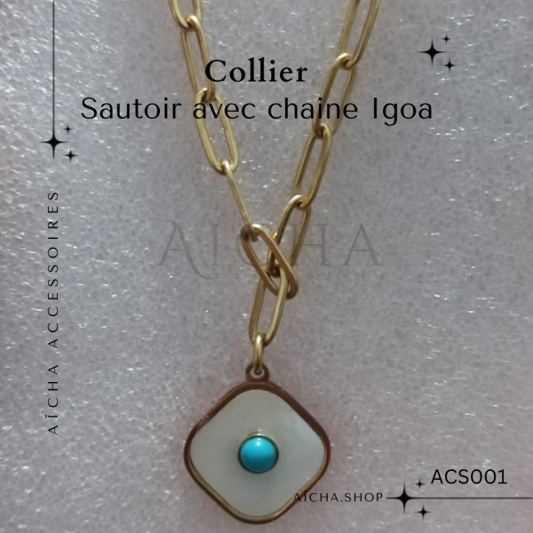 Collier sautoir avec  chaine Igoa en acier inoxydable