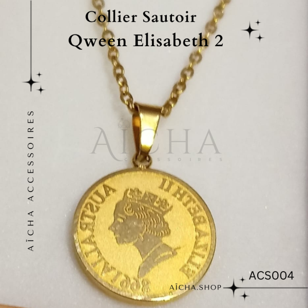 Collier Sautoir Qween Elisabeth 2 en acier inoxydable